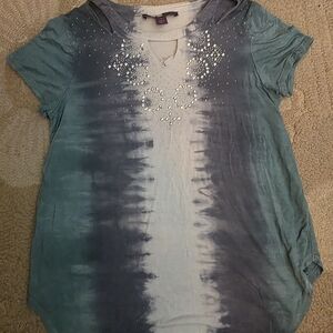 Gloria Vanderbilt Relaxed Blue and Gray T-Shirt